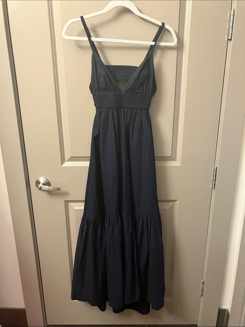 A.L.C. Navy Tiered Maxi Dress with Smocked Waist